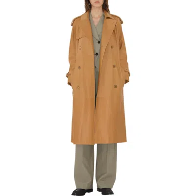 Burberry Long Leather Castleford Trench Coat In Brown
