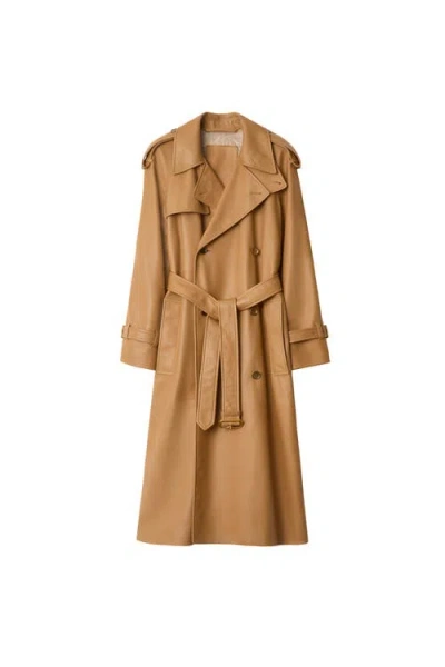 Burberry Long Leather Castleford Trench Coat In Brown