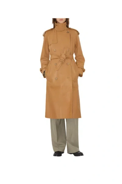 Burberry Long Leather Castleford Trench Coat In Brown