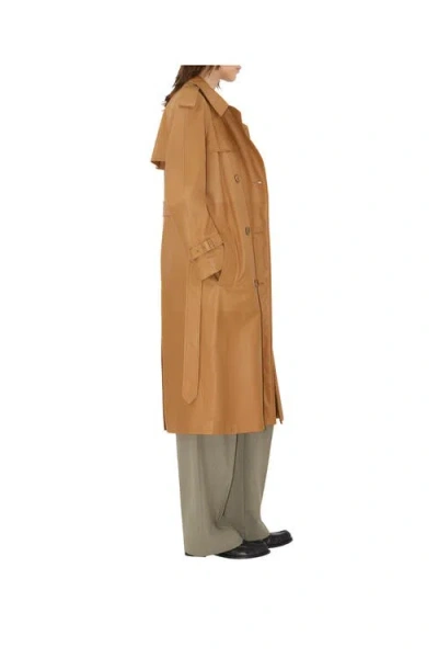 Burberry Long Leather Castleford Trench Coat In Brown