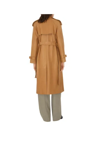 Burberry Long Leather Castleford Trench Coat In Brown