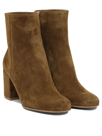 Gianvito Rossi Block Heel Suede Ankle Boots In Brown