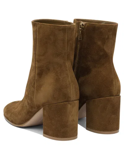 Gianvito Rossi Block Heel Suede Ankle Boots In Brown