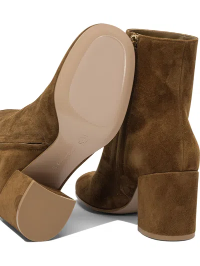 Gianvito Rossi Block Heel Suede Ankle Boots In Brown