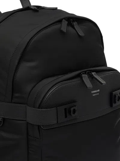 Ferragamo Durable Black Backpack With Leather Accents In Black