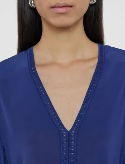 Joseph Womens Cobalt Siam Knitted-trim Silk-crepe Mini Dress