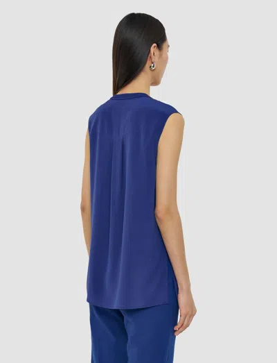 Joseph Womens Cobalt Louis Knitted-trim Silk-crepe Blouse