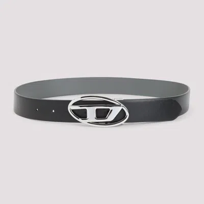 Diesel Reversible Logo Belt Adjustable Fit Metal Buckle In Black