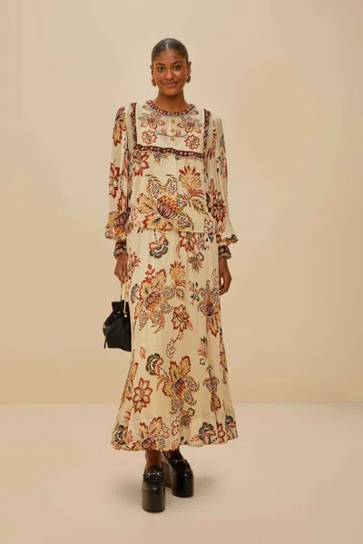 Farm Rio Active Sand Aura Floral Midi Skirt
