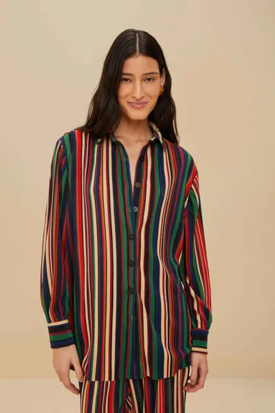 Farm Rio Active Multicolor Pipa Stripes Pleated Shirt