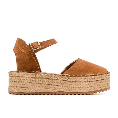 Forever & Always Shoes Women's Viba - Cognac Brown Suede Leather Espadrilles