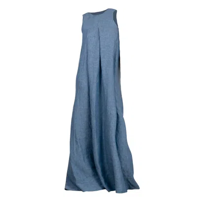 Nikka Place Gathered Linen Maternity A-line Dress In Blue Melange Colour