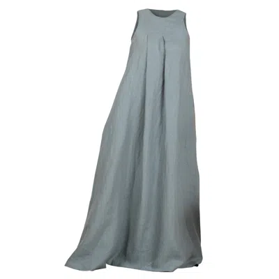Nikka Place Women's Linen Long Maternity Dress With Pockets In Dusty Blue Color
