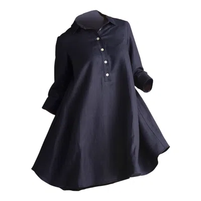 Nikka Place Women's Linen Loose Tunic With Collar And Buttons In Dark Blue Colour