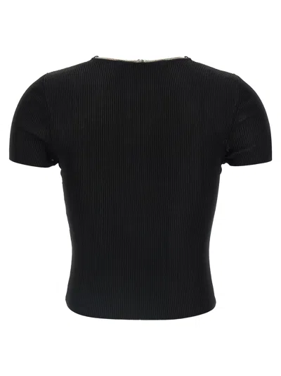 Alexander Wang Ribbed Texture V Neck Chain Detail Top In Black
