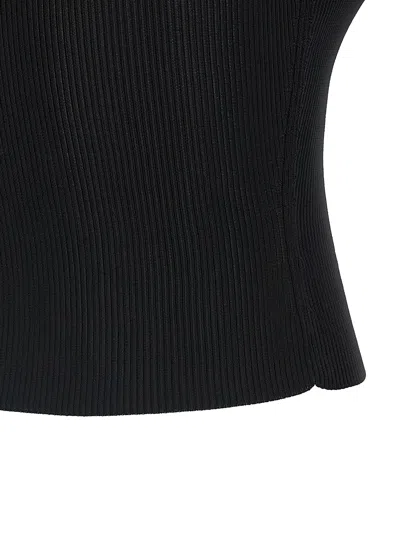 Alexander Wang Ribbed Texture V Neck Chain Detail Top In Black