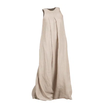 Nikka Place Neutrals Sleeveless Maxi Linen Maternity Dress With Pockets In Natural Colour