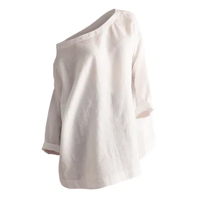 Nikka Place Women's Linen Summer Tunic With Off Shoulder And Long Sleeves In White