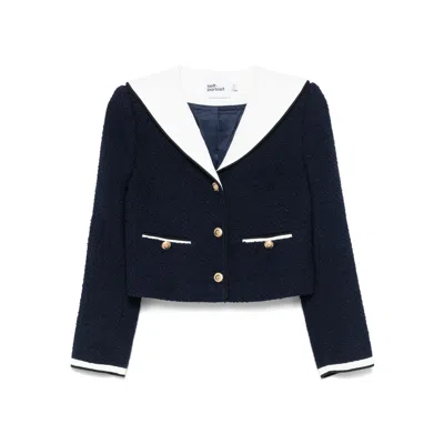 Self-portrait Self Portrait 'navy Boucle Contrast Collar' Blazer In Black