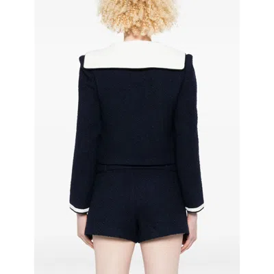 Self-portrait Self Portrait 'navy Boucle Contrast Collar' Blazer In Black