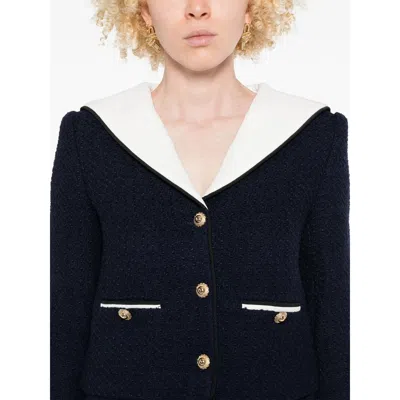 Self-portrait Self Portrait 'navy Boucle Contrast Collar' Blazer In Black