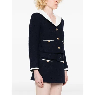 Self-portrait Self Portrait 'navy Boucle Contrast Collar' Blazer In Black
