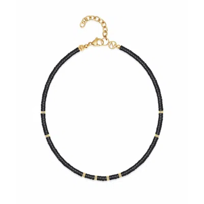Nialaya Women's Black / Gold Heishi Black Onyx Choker With Gold
