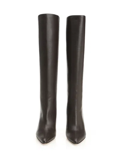 Mm6 Maison Margiela Mm6 By Maison Margiela Pointed Toe Knee-high Boot With White Stitch Detail In Black