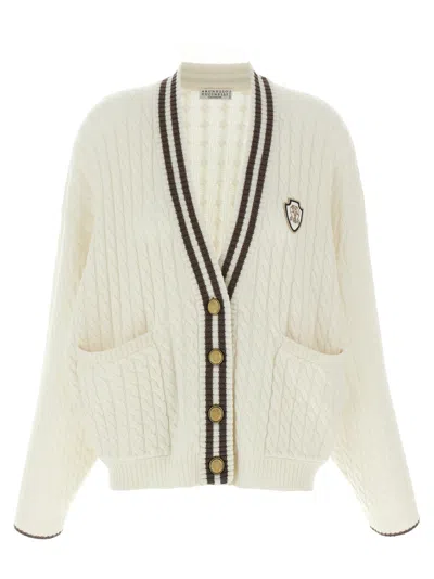 Brunello Cucinelli Braided Cardigan Sweaters And Cardigans White