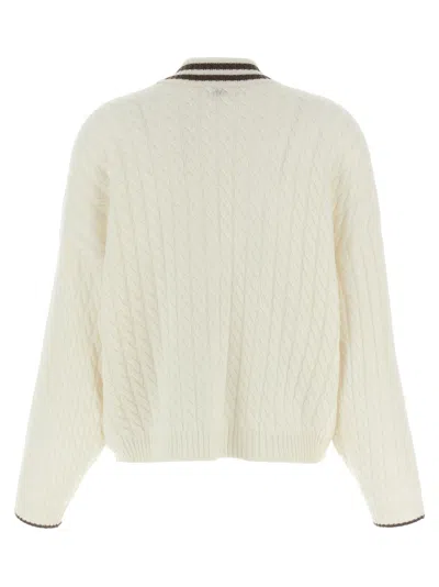 Brunello Cucinelli Braided Cardigan Sweaters And Cardigans White