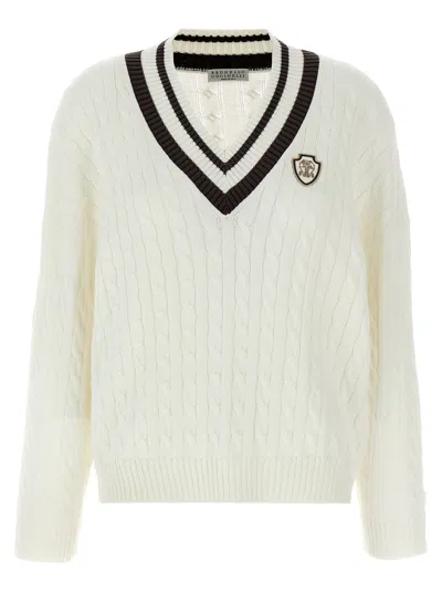 Brunello Cucinelli Braided Cotton Sweater Sweaters And Cardigans White In Neutral