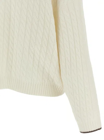 Brunello Cucinelli Braided Cardigan Sweaters And Cardigans White