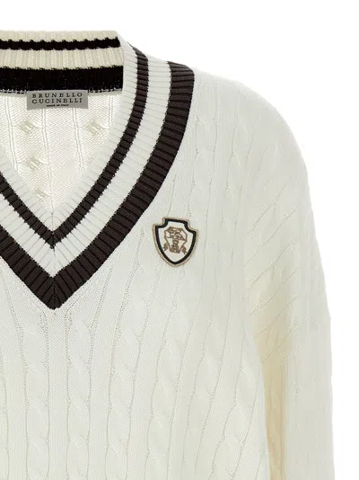 Brunello Cucinelli Braided Cotton Sweater Sweaters And Cardigans White In Neutral