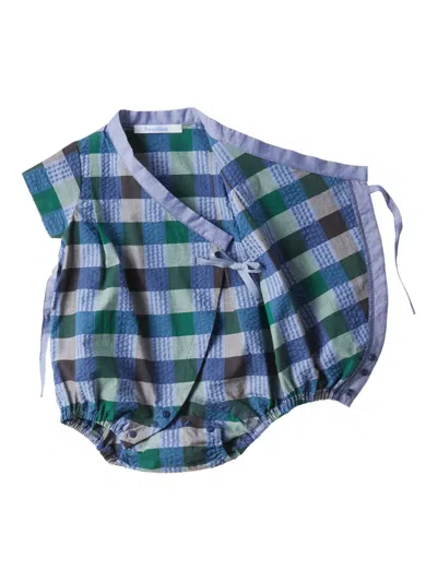 Familiar Checked Wrap Bodysuit In Blue