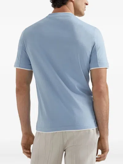 Brunello Cucinelli Cotton Jersey Crew Neck T-shirt With Faux-layering In Blue