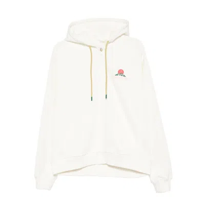 Casablanca Zip-up Hooded Sweatshirt With Patterned Accents In White