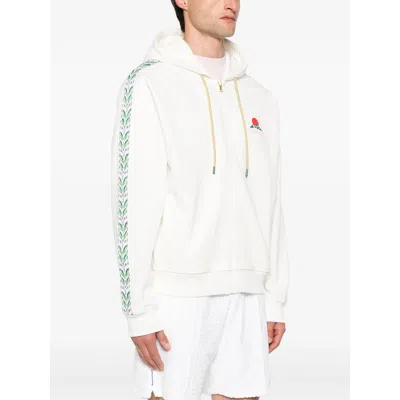 Casablanca Zip-up Hooded Sweatshirt With Patterned Accents In White