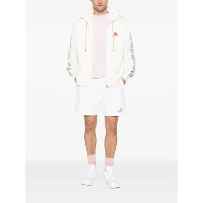 Casablanca Zip-up Hooded Sweatshirt With Patterned Accents In White
