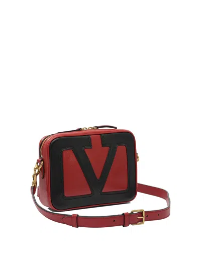 Valentino Red And Black Leather Crossbody Bag In Red