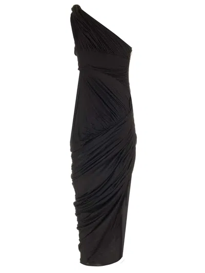Rick Owens Draped Jersey Midi Dress Dresses Black In Black