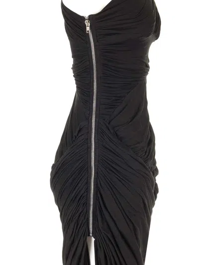 Rick Owens Draped Jersey Midi Dress Dresses Black In Black