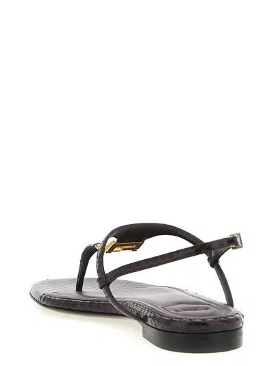 Fendi Women Fold Leather Sandals With Reptile Effect In Black