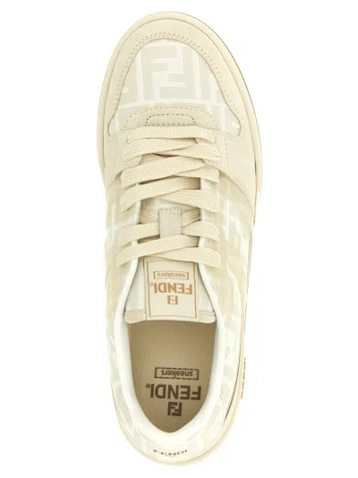 Fendi Match Ff Jacquard And Leather Sneakers In Neutral