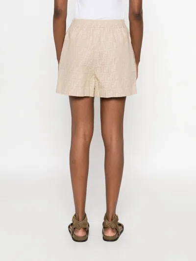 Fendi Ff Chambray Shorts In Neutral