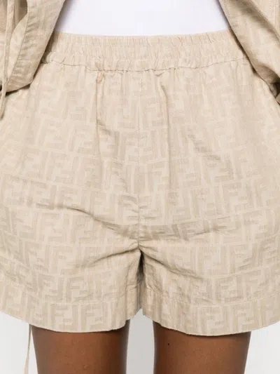 Fendi Ff Chambray Shorts In Neutral