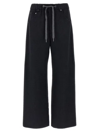 Brunello Cucinelli Wide Leg Flannel Trousers In Blue