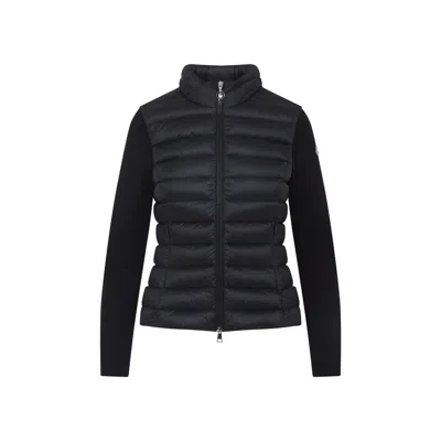 Moncler Padded Jacket With Knitted Sleeves In Black