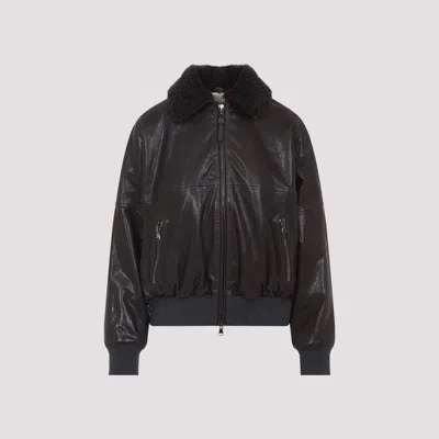 Brunello Cucinelli Shearling Collar Leather Jacket Women