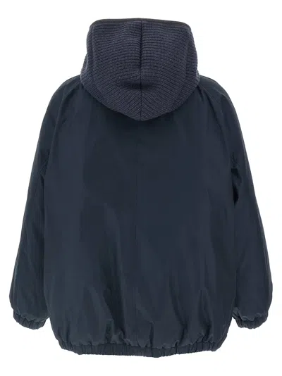 Brunello Cucinelli Puffer Jackets With Hood And Pockets In Blue