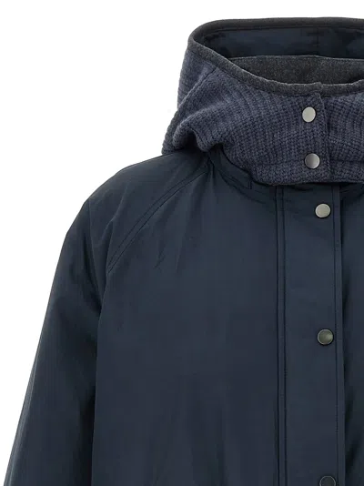 Brunello Cucinelli Puffer Jackets With Hood And Pockets In Blue